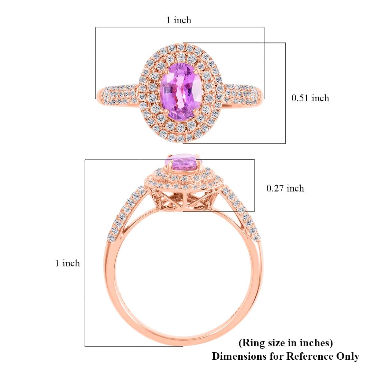 Certified and Appraised Iliana AAA Madagascar Purple Sapphire and G-H SI Diamond 1.40 ctw Double Halo Ring in 18K Rose Gold (Size 6.5) image number 5