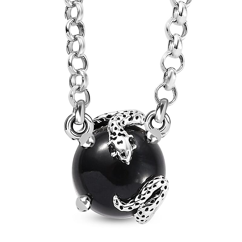 D'Joy California Black Jade and Thai Black Spinel 6.65 ctw Snake Necklace in Sterling Silver 18 Inches