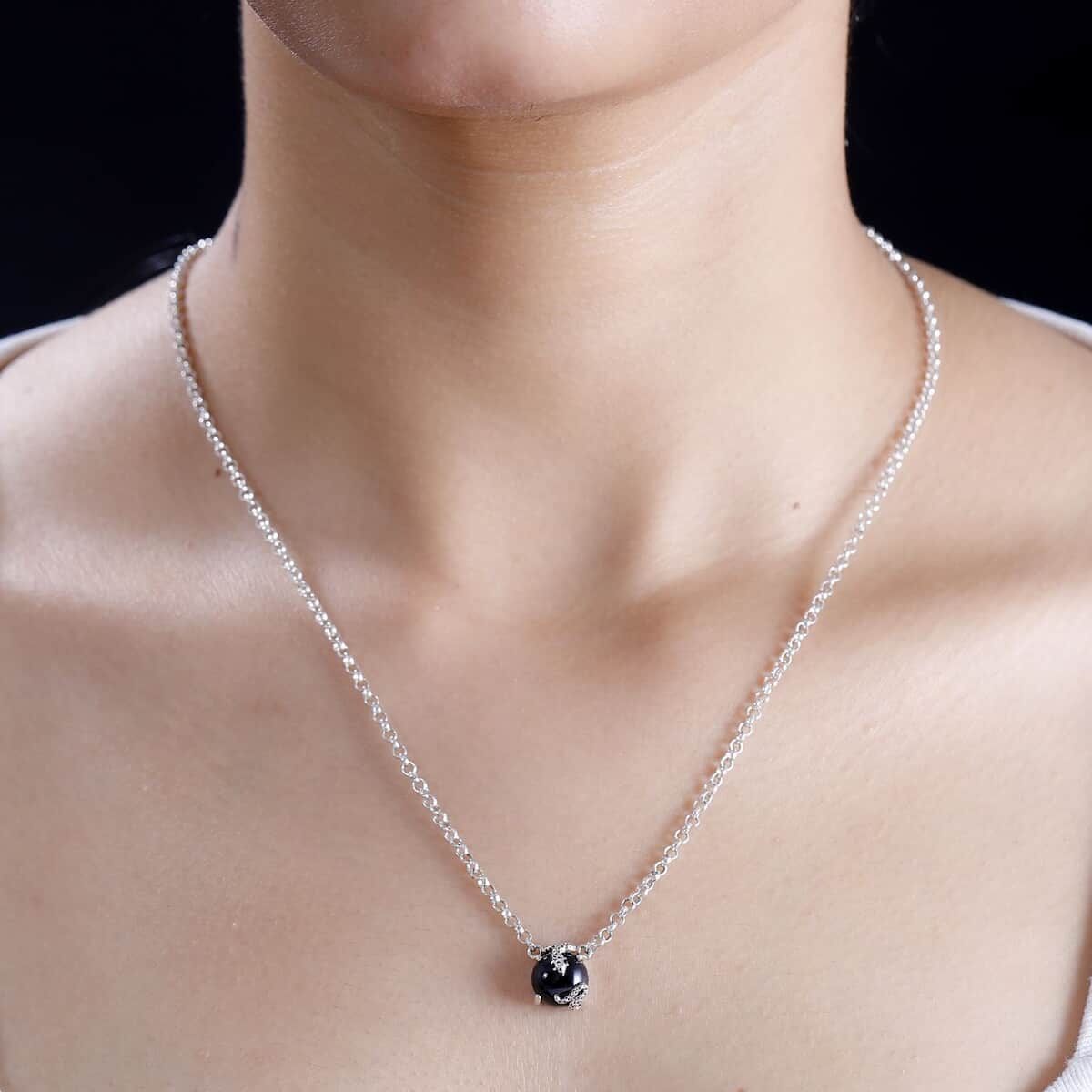 California Black Jade and Thai Black Spinel 6.65 ctw Snake Necklace in Sterling Silver 18 Inches image number 2