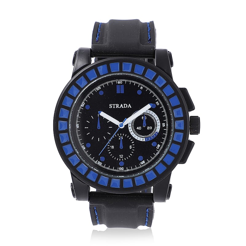 Strada Japanese Movement Blue Scale Dial Watch with Black Silicone Strap