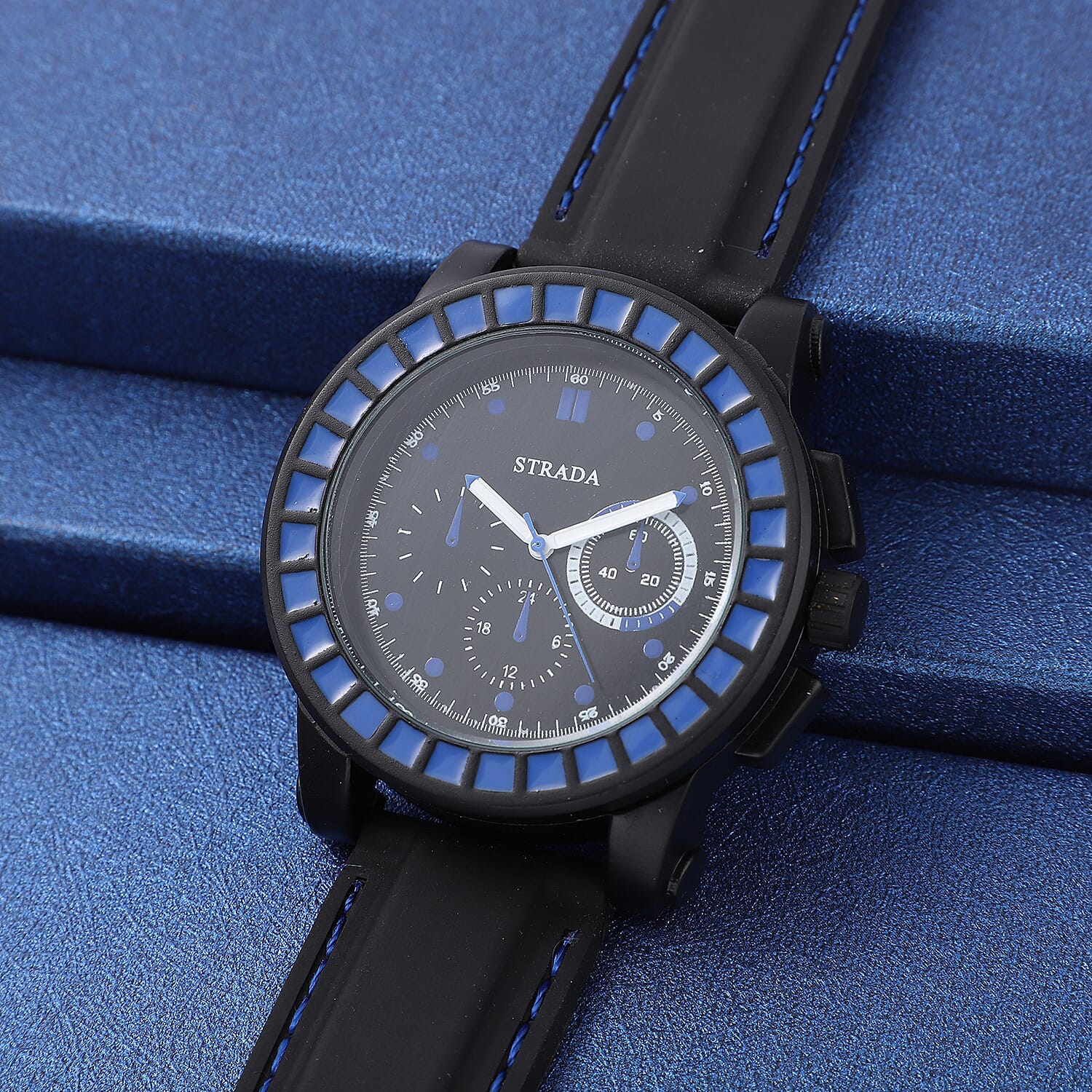 Strada Japanese Movement Blue Scale Dial Watch with Black Silicone Strap