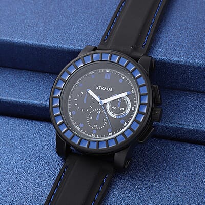 Strada Japanese Movement Blue Scale Dial Watch with Black Silicone Strap