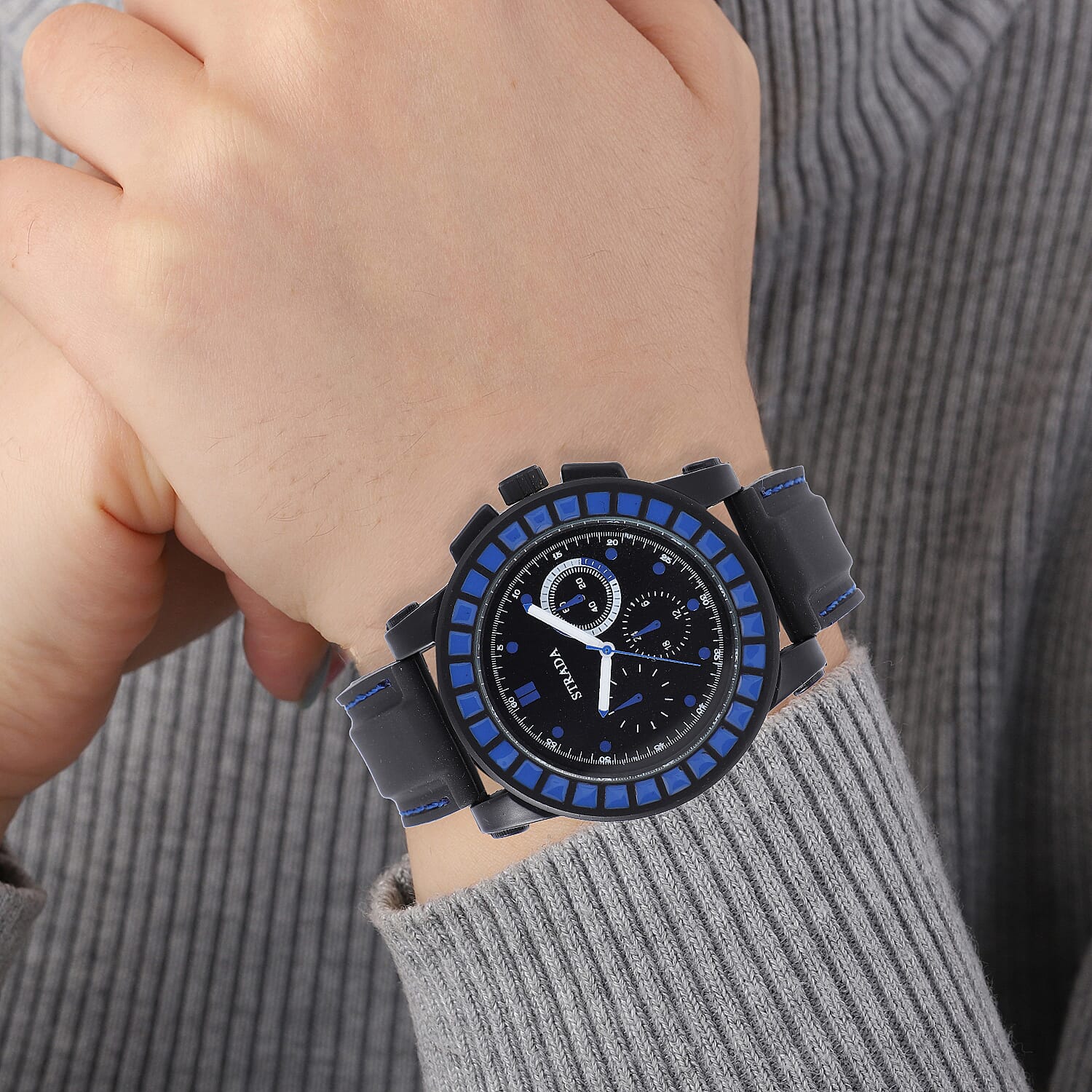 Strada Japanese Movement Blue Scale Dial Watch with Black Silicone Strap