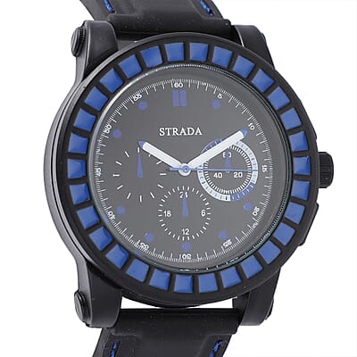 Strada Japanese Movement Blue Scale Dial Watch with Black Silicone Strap
