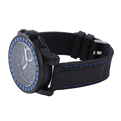 Strada Japanese Movement Blue Scale Dial Watch with Black Silicone Strap
