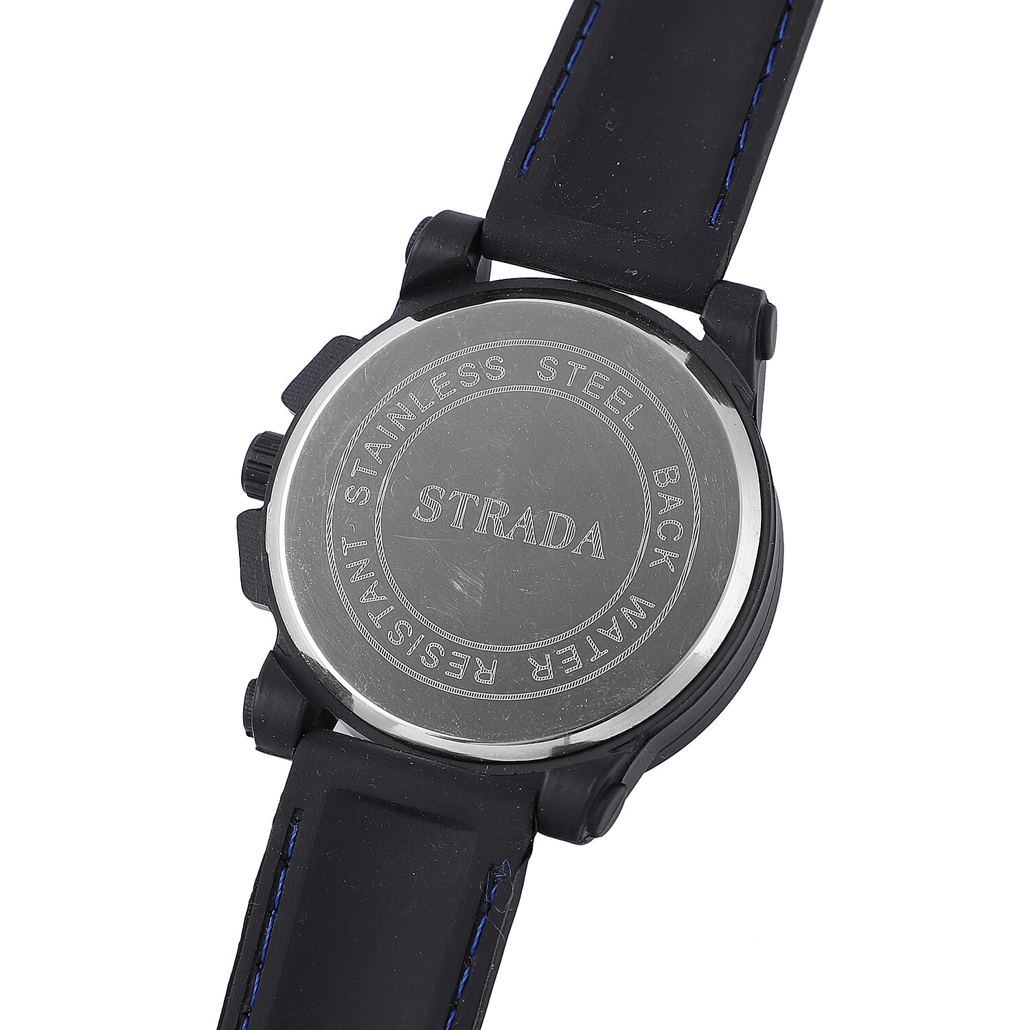Strada Japanese Movement Blue Scale Dial Watch with Black Silicone Strap