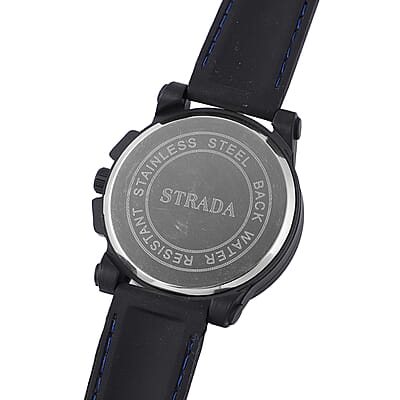 Strada Japanese Movement Blue Scale Dial Watch with Black Silicone Strap