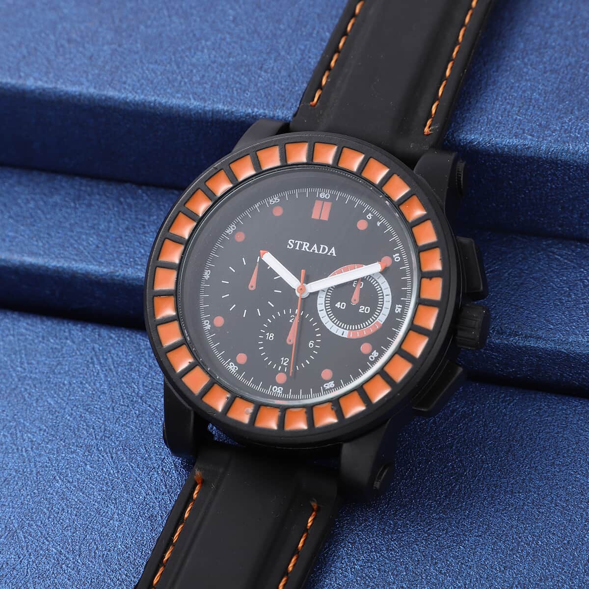 Strada Japanese Movement Orange Scale Dial Watch with Black Silicone Strap image number 1