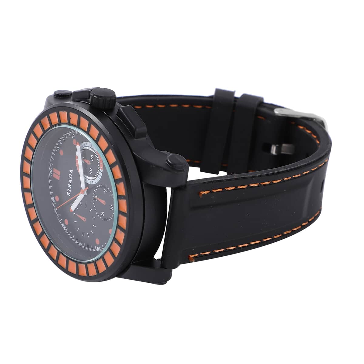 Strada Japanese Movement Orange Scale Dial Watch with Black Silicone Strap image number 4
