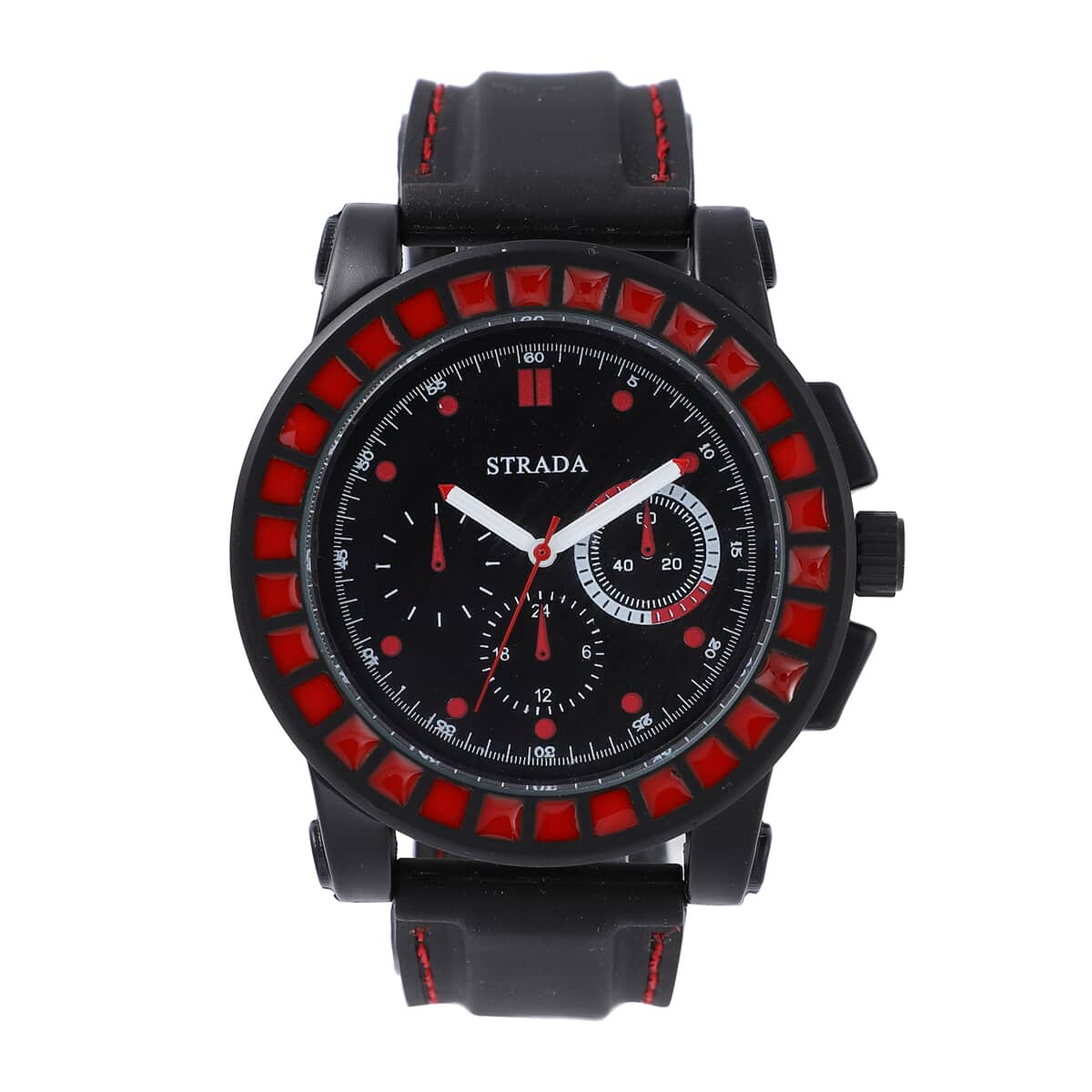STRADA Japanese Movement Red Scale Dial Watch with Black Silicone Strap image number 0