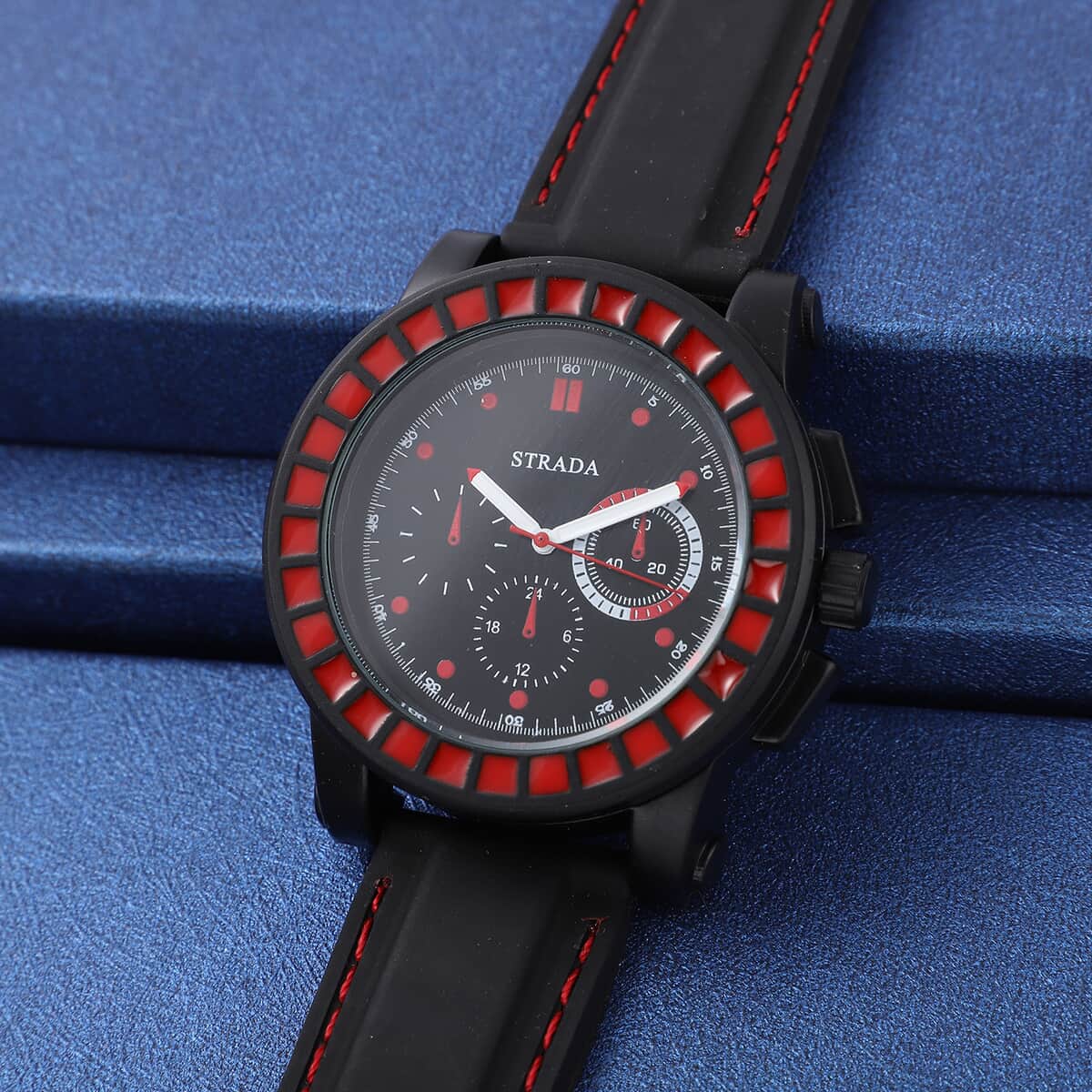 STRADA Japanese Movement Red Scale Dial Watch with Black Silicone Strap image number 1
