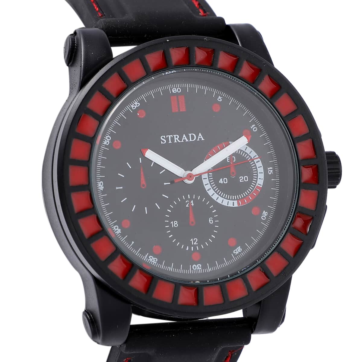 STRADA Japanese Movement Red Scale Dial Watch with Black Silicone Strap image number 3