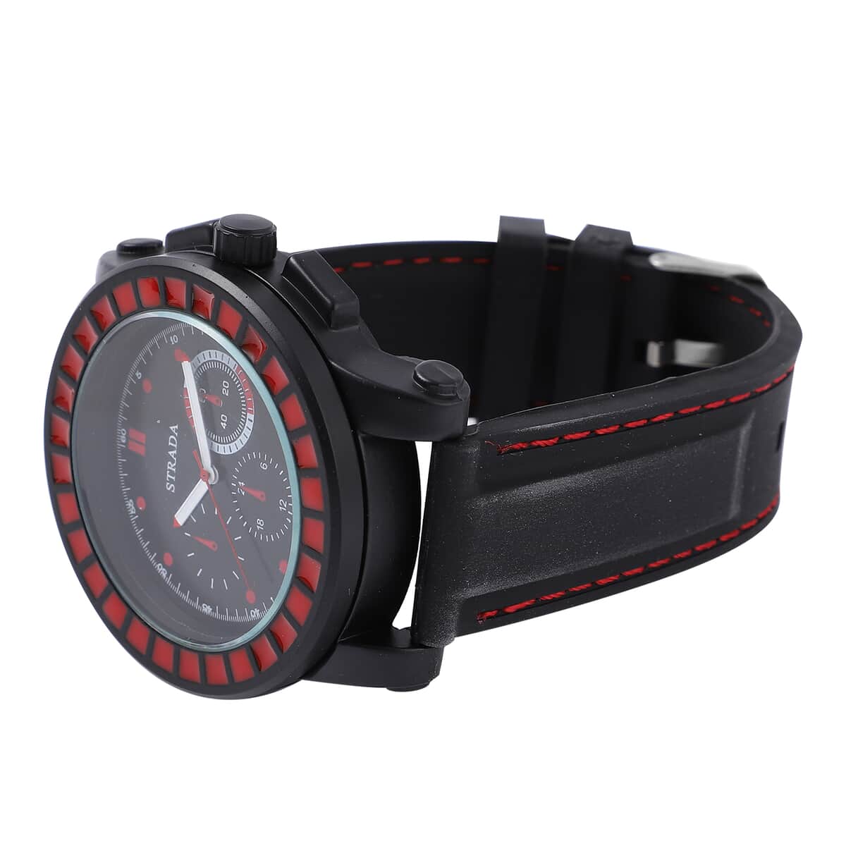 STRADA Japanese Movement Red Scale Dial Watch with Black Silicone Strap image number 4