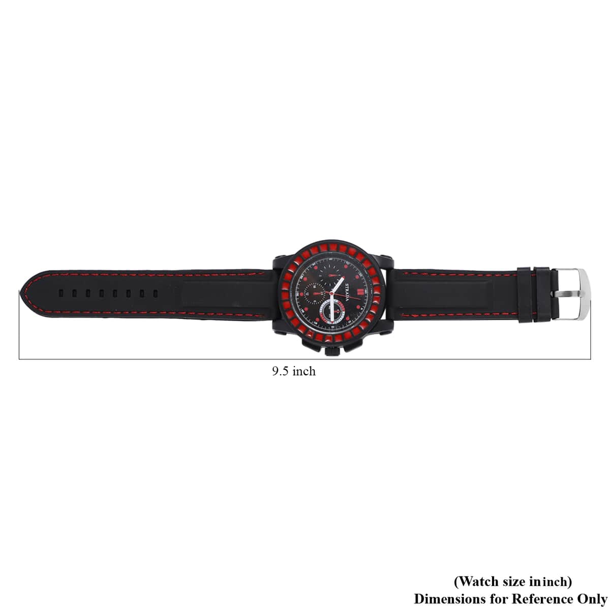 STRADA Japanese Movement Red Scale Dial Watch with Black Silicone Strap image number 6