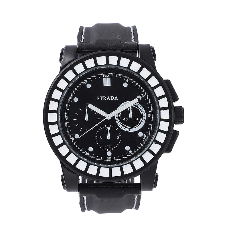 Strada Japanese Movement White Scale Dial Watch with Black Silicone Strap
