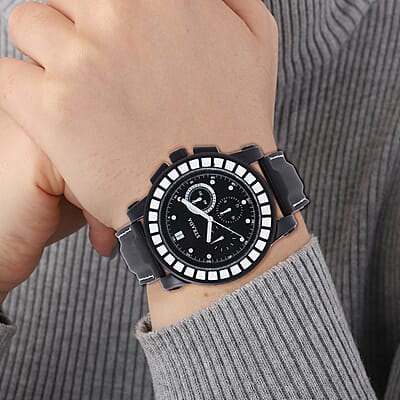 Strada Japanese Movement White Scale Dial Watch with Black Silicone Strap