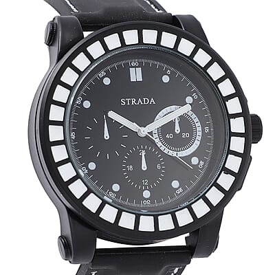 Strada Japanese Movement White Scale Dial Watch with Black Silicone Strap