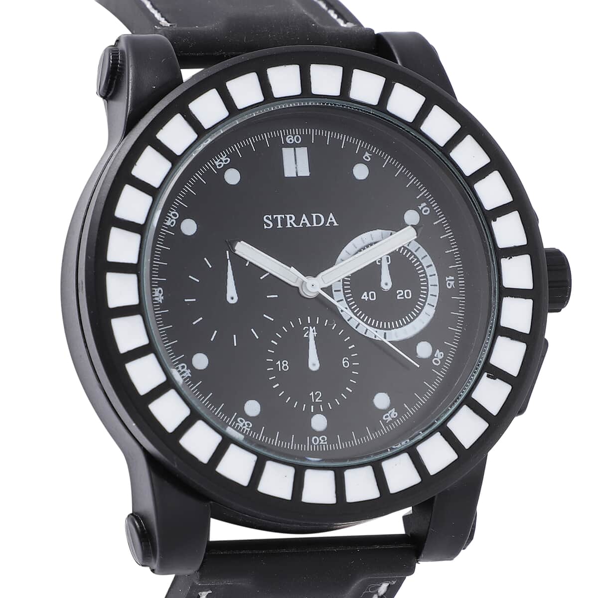 Strada Japanese Movement White Scale Dial Watch with Black Silicone Strap image number 3