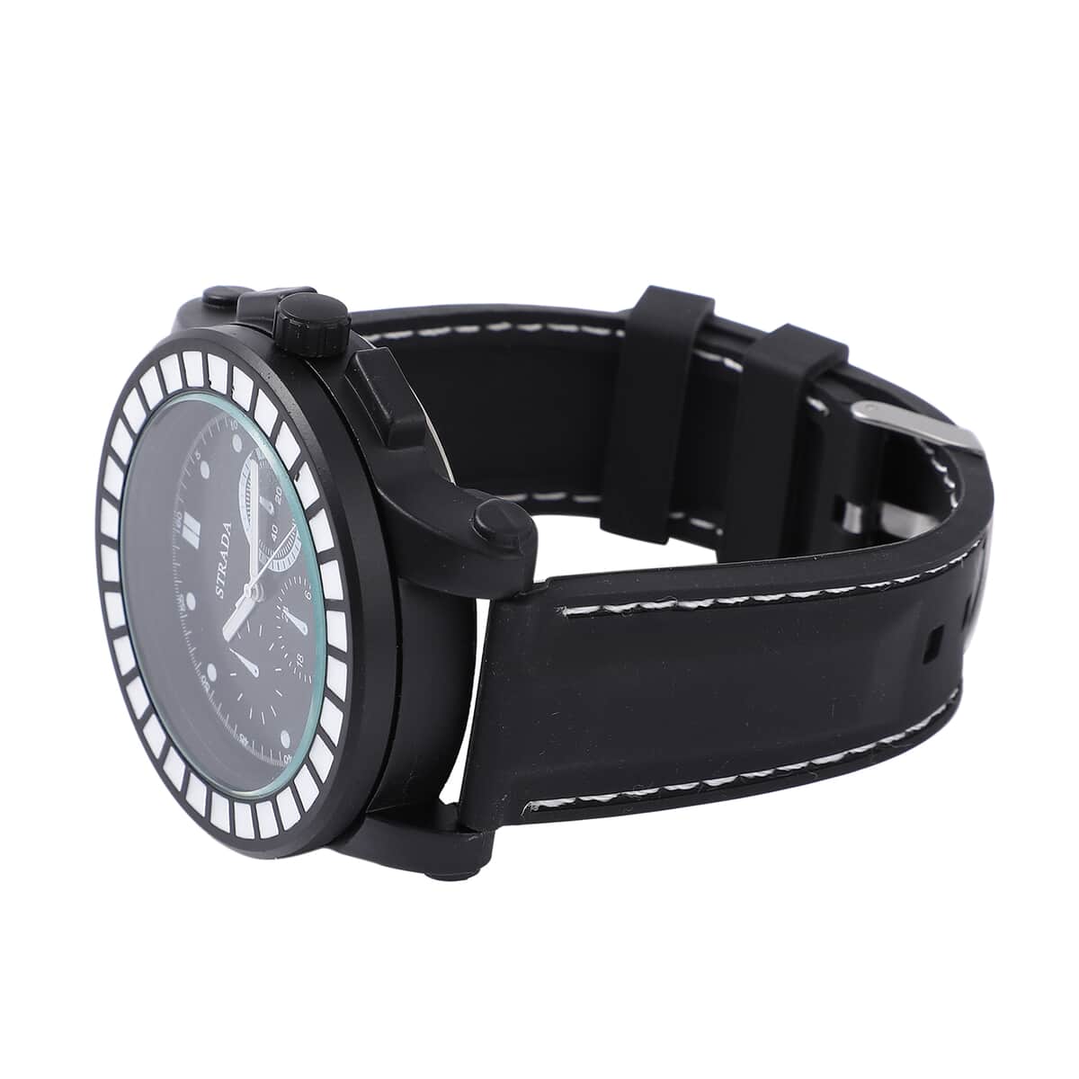 Strada Japanese Movement White Scale Dial Watch with Black Silicone Strap image number 4