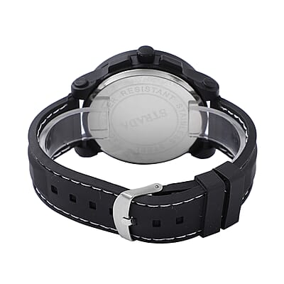 Strada Japanese Movement White Scale Dial Watch with Black Silicone Strap