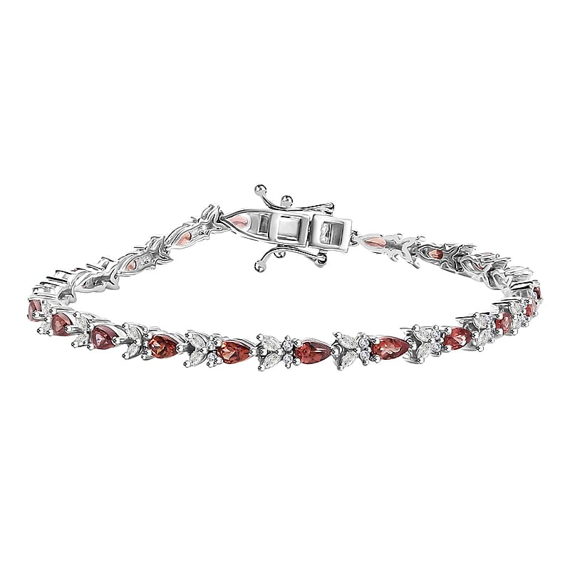 D'Joy Premium Tanzanian Blush Garnet and Moissanite 7.70 ctw Butterfly Bracelet in Rhodium Over Sterling Silver (8.00 In)