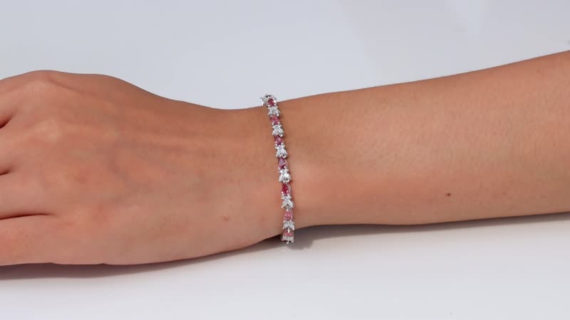 Premium Tanzanian Blush Garnet, Moissanite Butterfly Bracelet in Rhodium Over Sterling Silver (8.00 In) (Del. in 10-12 Days) 7.00 ctw