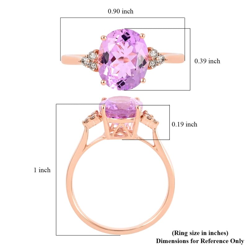 Certified & Appriased Luxoro AAA Martha Rocha Kunzite and G-H I1 Diamond 3.45 ctw Ring in 14K Rose Gold (Size 8.5)