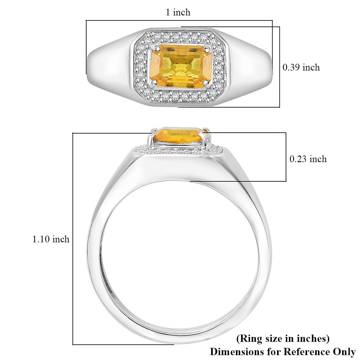 Madagascar Yellow Sapphire and Moissanite 1.35 ctw Men's Ring in Rhodium Over Sterling Silver (Size 11.0) image number 5
