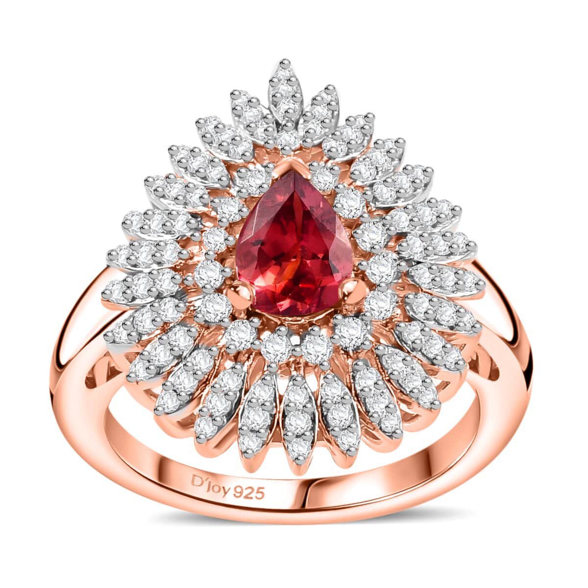 Premium Tanzanian Blush Garnet and Moissanite 1.50 ctw Snowflake Ring in 18K Vermeil Rose Gold Over Sterling Silver (Size 10.0) image number 0