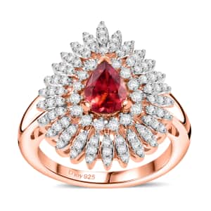 Premium Tanzanian Blush Garnet and Moissanite 1.50 ctw Snowflake Ring in 18K Vermeil Rose Gold Over Sterling Silver (Size 10.0)