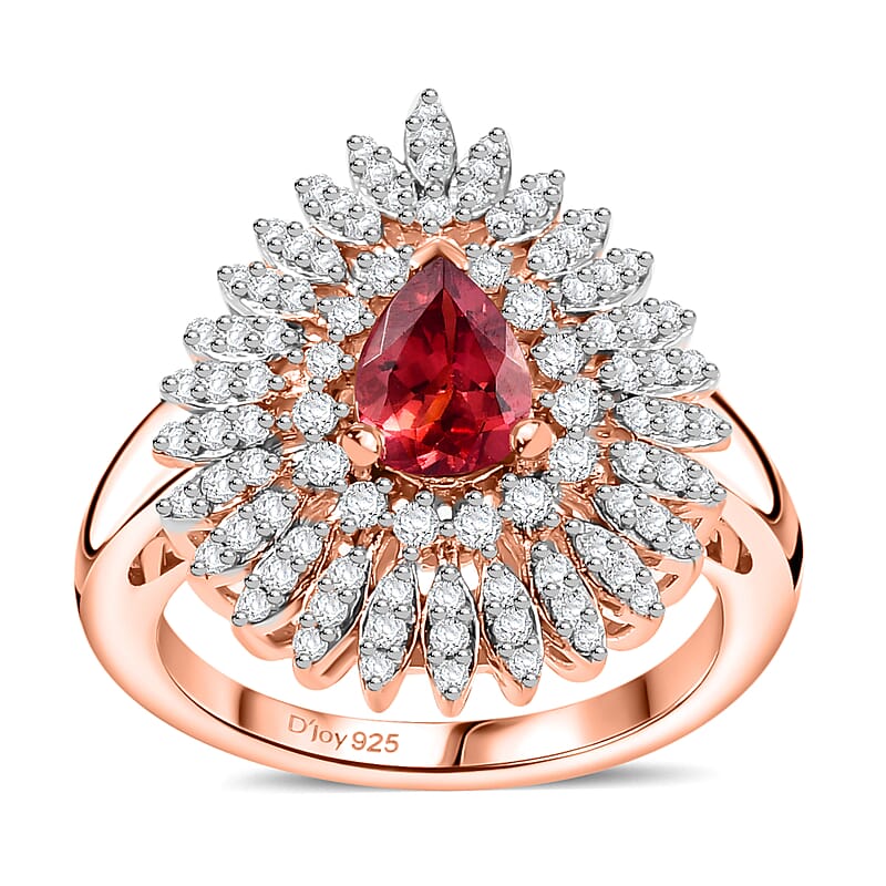 Premium Tanzanian Blush Garnet and Moissanite 1.50 ctw Snowflake Ring in 18K Vermeil Rose Gold Over Sterling Silver (Size 10.0)