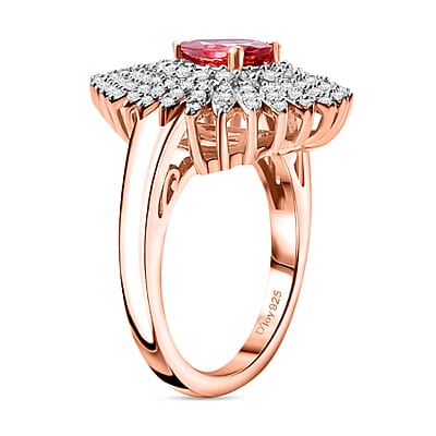Premium Tanzanian Blush Garnet and Moissanite 1.50 ctw Snowflake Ring in 18K Vermeil Rose Gold Over Sterling Silver (Size 10.0)