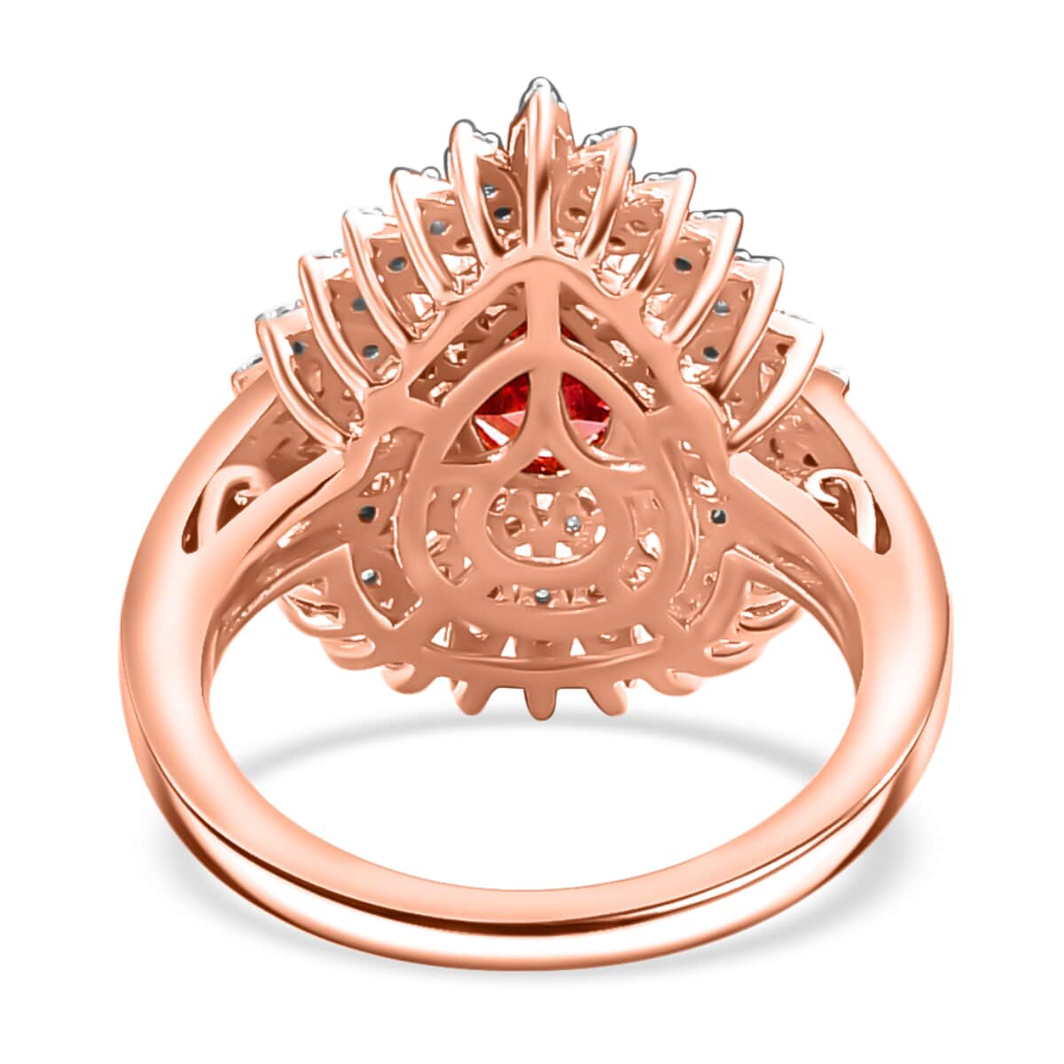 Premium Tanzanian Blush Garnet and Moissanite 1.50 ctw Snowflake Ring in 18K Vermeil Rose Gold Over Sterling Silver (Size 10.0) image number 4