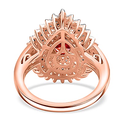 Premium Tanzanian Blush Garnet and Moissanite 1.50 ctw Snowflake Ring in 18K Vermeil Rose Gold Over Sterling Silver (Size 10.0)