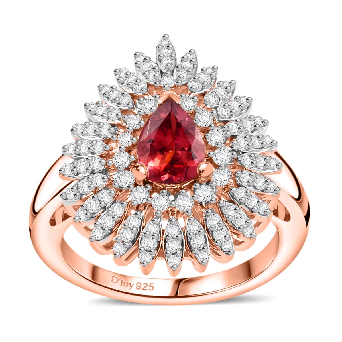 Premium Tanzanian Blush Garnet and Moissanite 1.50 ctw Snowflake Ring in 18K Vermeil Rose Gold Over Sterling Silver (Size 6.0) image number 0