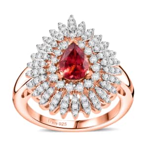 Premium Tanzanian Blush Garnet and Moissanite 1.50 ctw Snowflake Ring in 18K Vermeil Rose Gold Over Sterling Silver (Size 6.0)