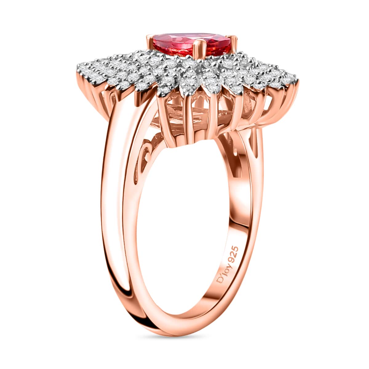 Premium Tanzanian Blush Garnet and Moissanite 1.50 ctw Snowflake Ring in 18K Vermeil Rose Gold Over Sterling Silver (Size 6.0) image number 3