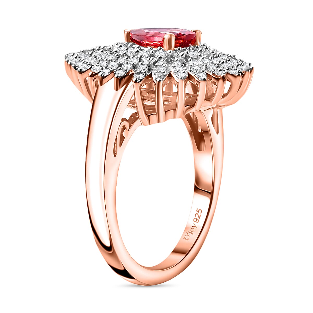 D'Joy Premium Tanzanian Blush Garnet and Moissanite 1.50 ctw Snowflake Ring in 18K Vermeil Rose Gold Over Sterling Silver (Size 7.0) image number 3