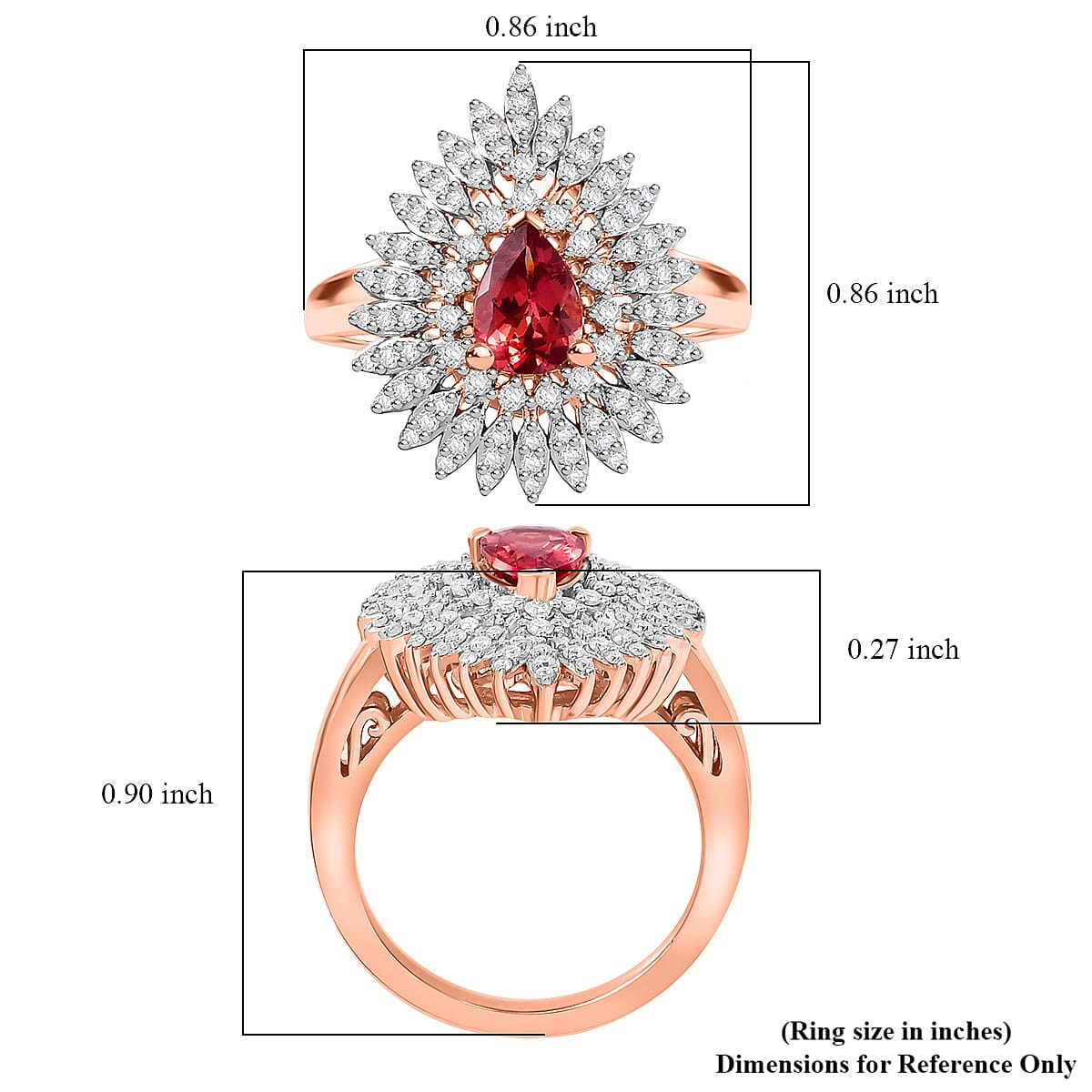 D'Joy Premium Tanzanian Blush Garnet and Moissanite 1.50 ctw Snowflake Ring in 18K Vermeil Rose Gold Over Sterling Silver (Size 7.0) image number 5