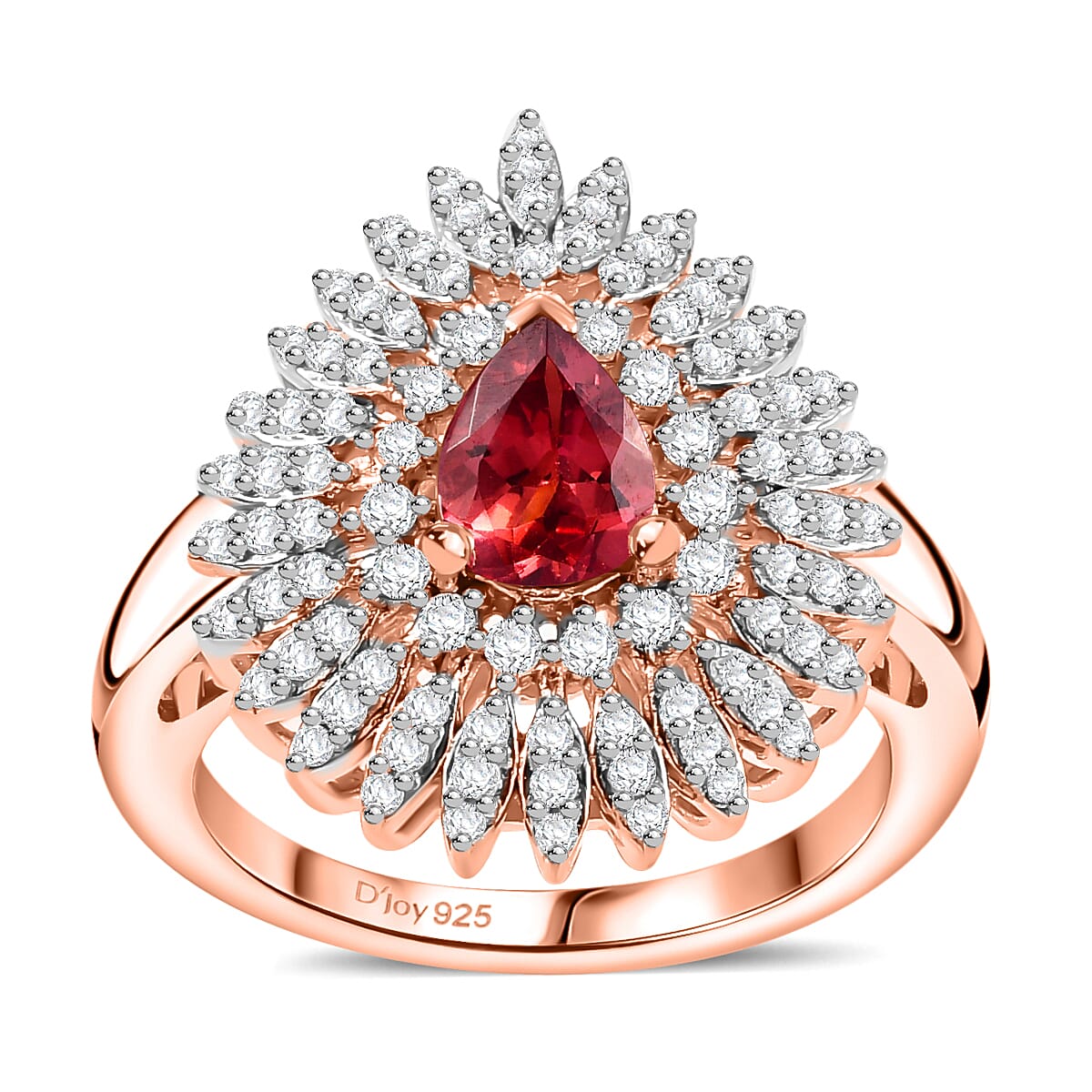 Premium Tanzanian Blush Garnet and Moissanite 1.50 ctw Snowflake Ring in 18K Vermeil Rose Gold Over Sterling Silver (Size 9.0) image number 0