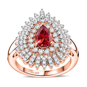 Premium Tanzanian Blush Garnet and Moissanite 1.50 ctw Snowflake Ring in 18K Vermeil Rose Gold Over Sterling Silver (Size 9.0)