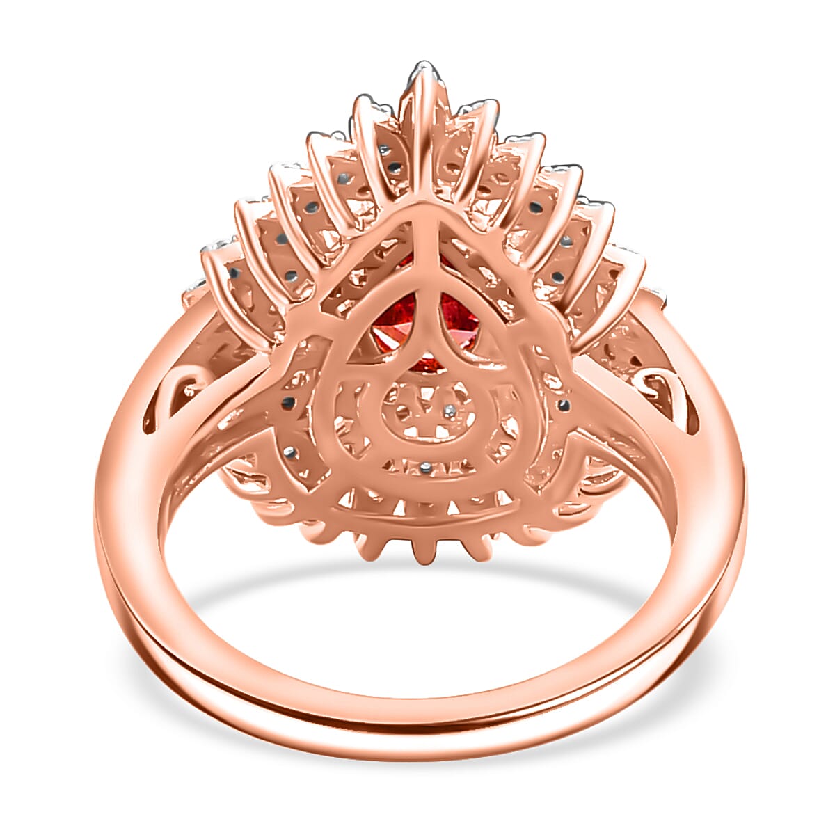 Premium Tanzanian Blush Garnet and Moissanite 1.50 ctw Snowflake Ring in 18K Vermeil Rose Gold Over Sterling Silver (Size 9.0) image number 4