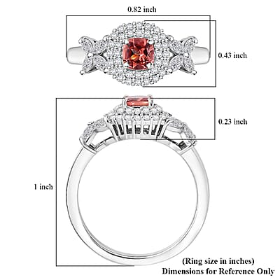 Premium Tanzanian Blush Garnet and Moissanite 0.90 ctw Blossom Halo Ring in Rhodium Over Sterling Silver (Size 10.0)