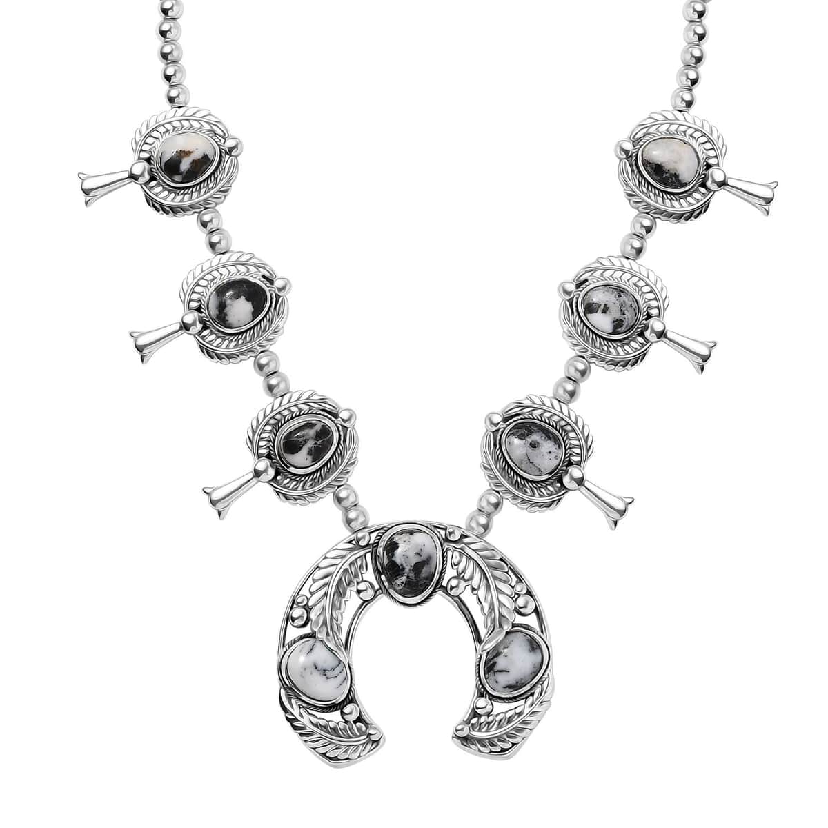 Doorbuster Artisan Crafted White Buffalo 18.50 ctw Squash Blossom Necklace in Black Oxidized Sterling Silver 18 Inches image number 0