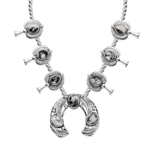 Artisan Crafted White Buffalo 18.50 ctw Squash Blossom Necklace in Black Oxidized Sterling Silver 18 Inches