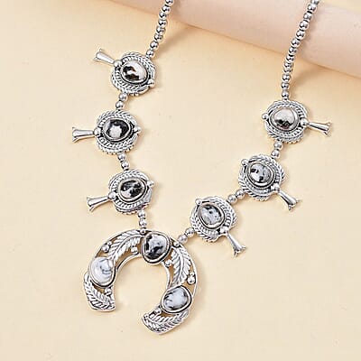 D'Joy Artisan Crafted White Buffalo 18.50 ctw Squash Blossom Necklace in Black Oxidized Sterling Silver 18 Inches