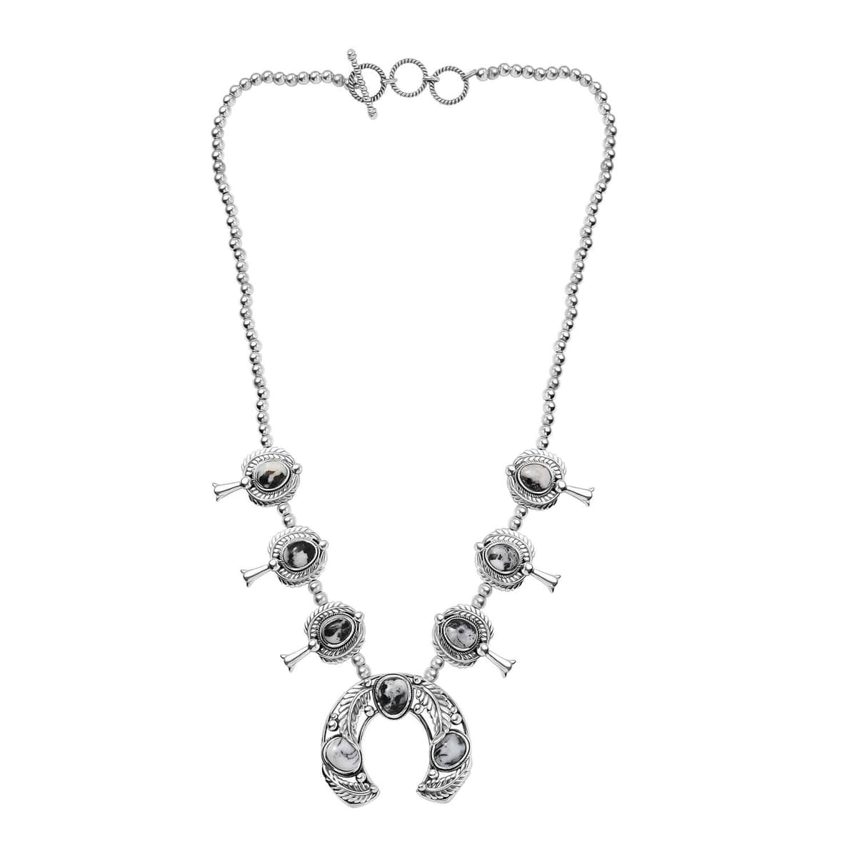 Doorbuster Artisan Crafted White Buffalo 18.50 ctw Squash Blossom Necklace in Black Oxidized Sterling Silver 18 Inches image number 3