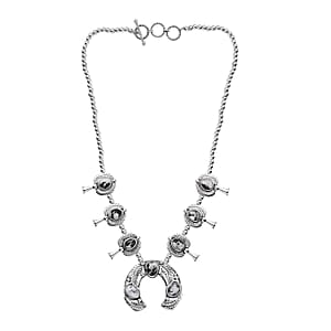D'Joy Artisan Crafted White Buffalo 18.50 ctw Squash Blossom Necklace in Black Oxidized Sterling Silver 18 Inches