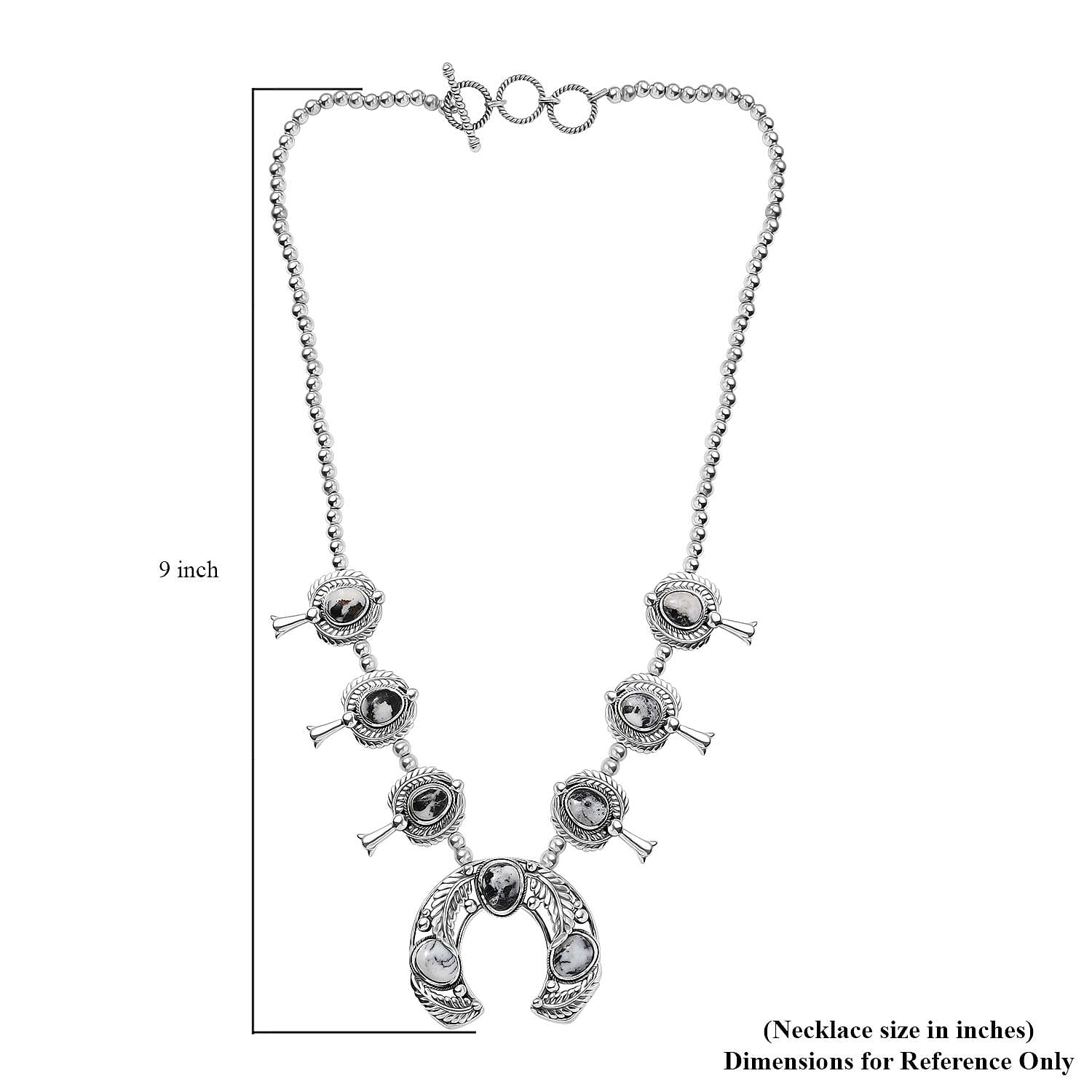 D'Joy Artisan Crafted White Buffalo 18.50 ctw Squash Blossom Necklace in Black Oxidized Sterling Silver 18 Inches