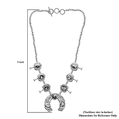 D'Joy Artisan Crafted White Buffalo 18.50 ctw Squash Blossom Necklace in Black Oxidized Sterling Silver 18 Inches